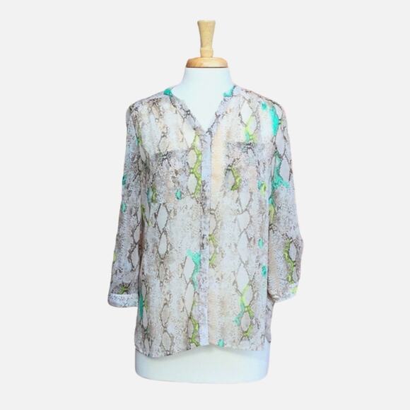 Covington Tops - Covington Essentials V-neck Animal Print Sheer Button Front L/S SZ M*